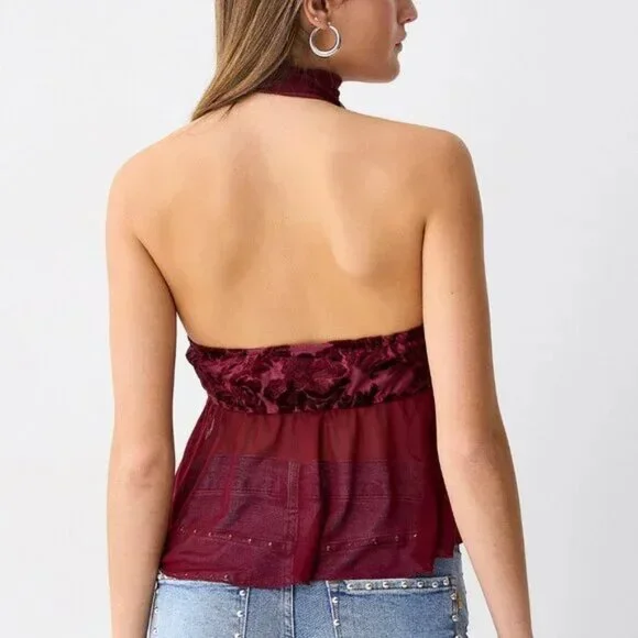 Pretty Garbage 2-Piece Set: Flocked flowers mesh scarf and tube top set - Picture 2 of 3